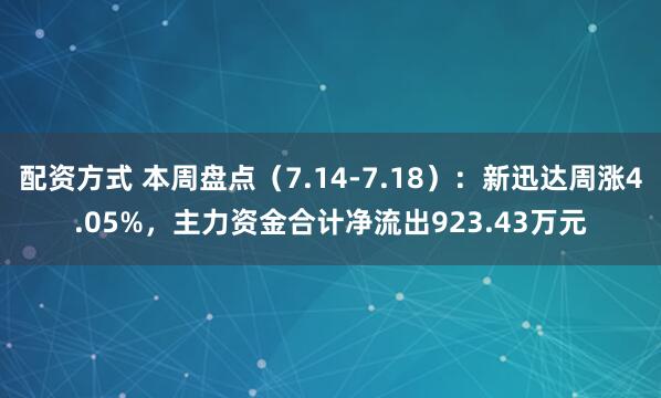 配资方式 本周盘点（7.14-7.18）：新迅达周涨4.05%，主力资金合计净流出923.43万元